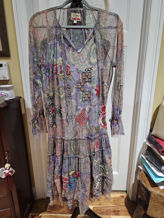 Johnny Was Dresses & Skirts - Johnny Was Multicolor Embroidered Paisley Sheer Midi Dress